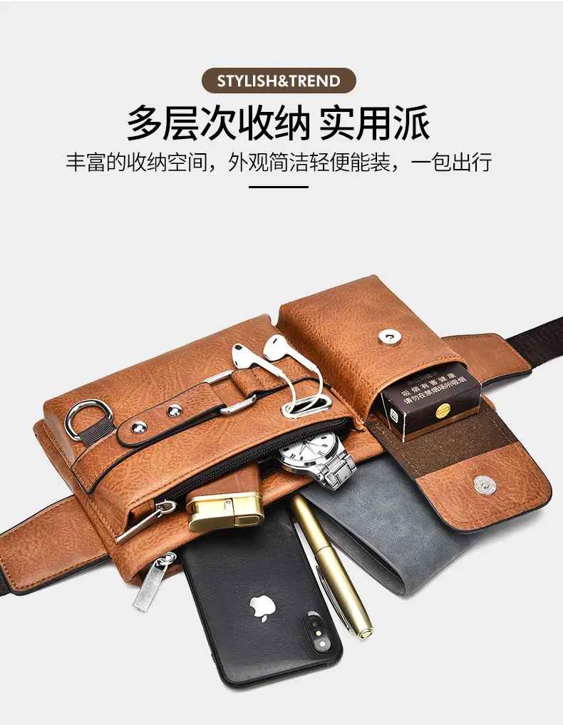 Men's Black Crossbody Phone Waist Bag with Strap — feature 8