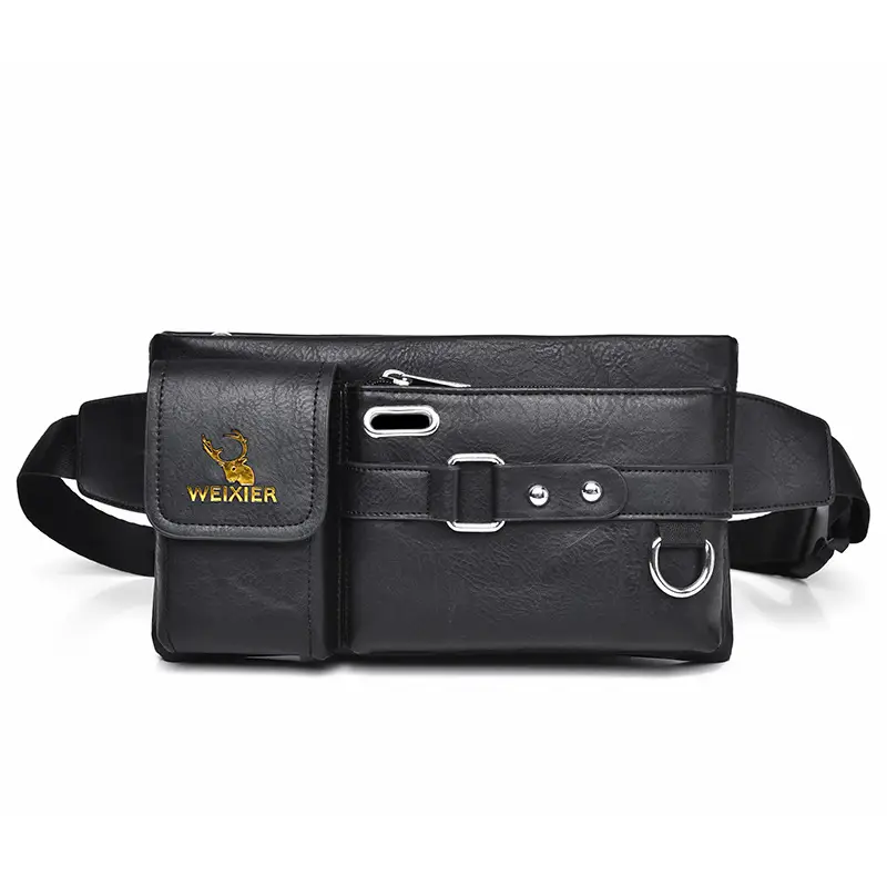 Men's Black Crossbody Phone Waist Bag with Strap