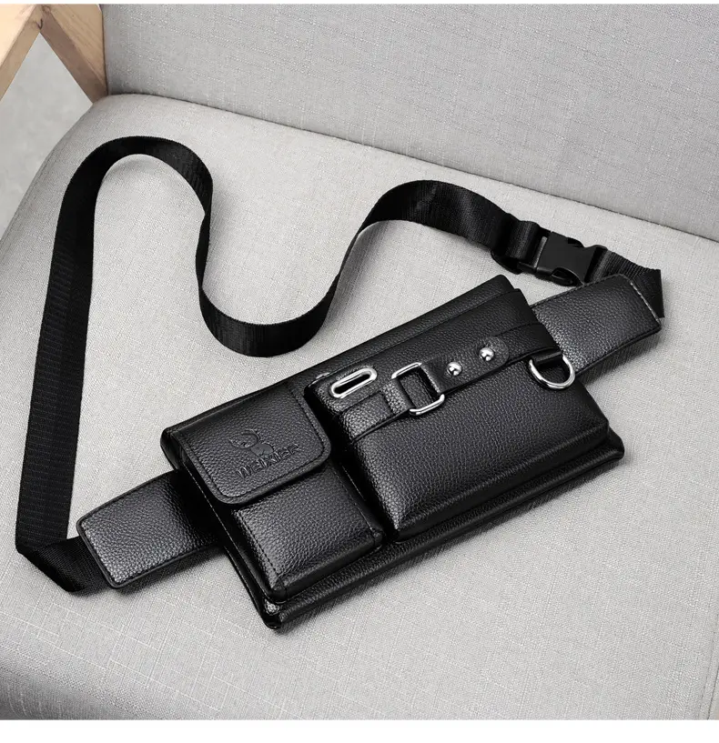 Men's Black Crossbody Phone Waist Bag with Strap - Image 4