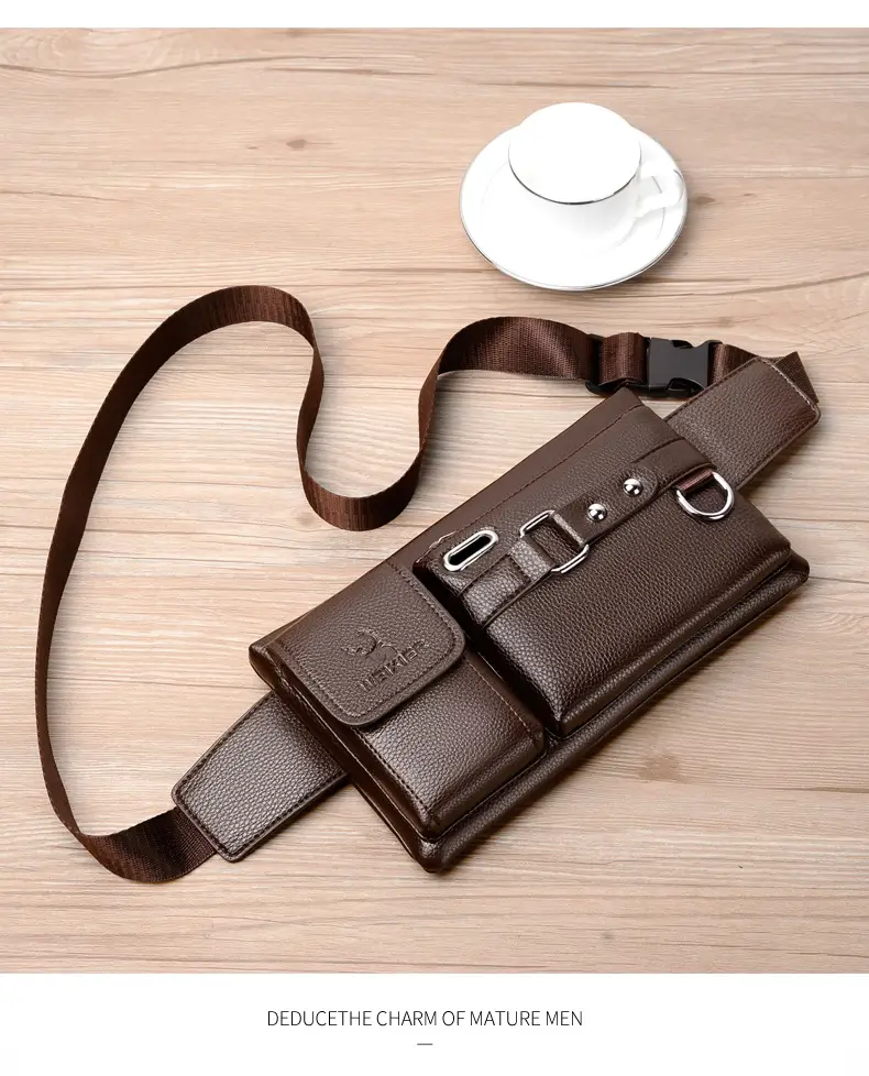 Men's Black Crossbody Phone Waist Bag with Strap - Image 5