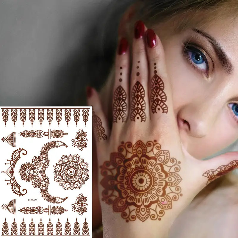 2025 cross-border European and American tattoo stickers brown red India Hannah waterproof lace tattoo stickers Amazon tattoo