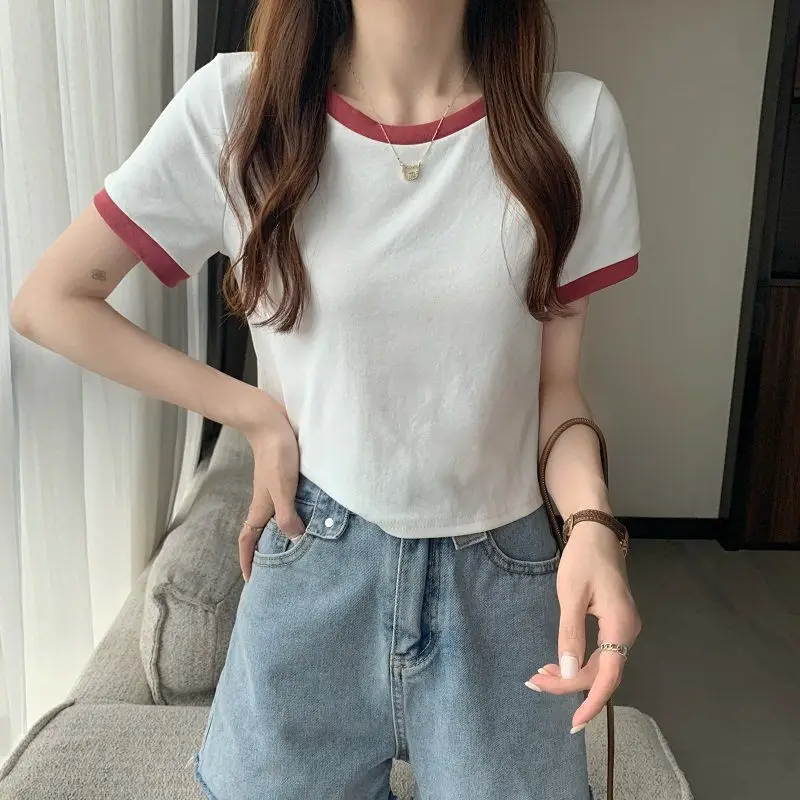 Women Pink Round Neck Short Sleeve T-Shirt 2022 — feature 19