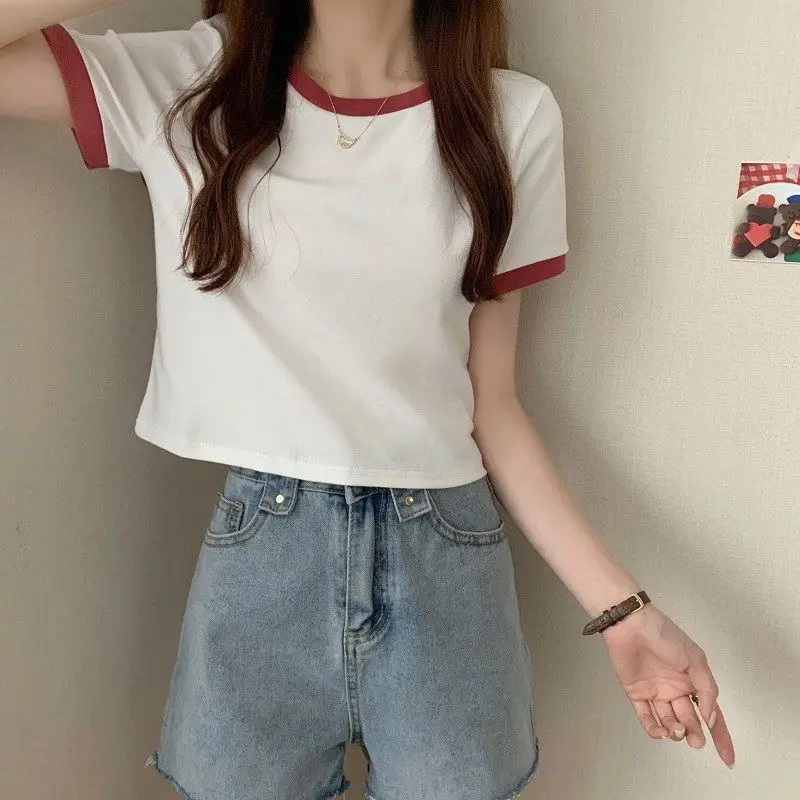 Women Pink Round Neck Short Sleeve T-Shirt 2022 — feature 20