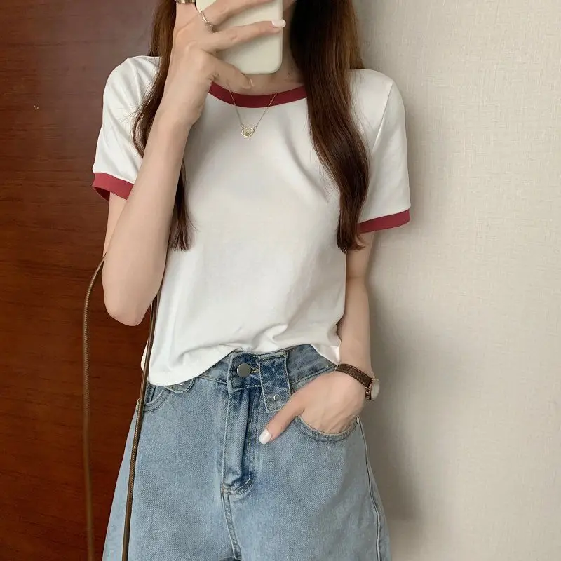 Women Pink Round Neck Short Sleeve T-Shirt 2022 — feature 21