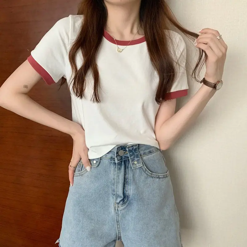 Women Pink Round Neck Short Sleeve T-Shirt 2022 — feature 22