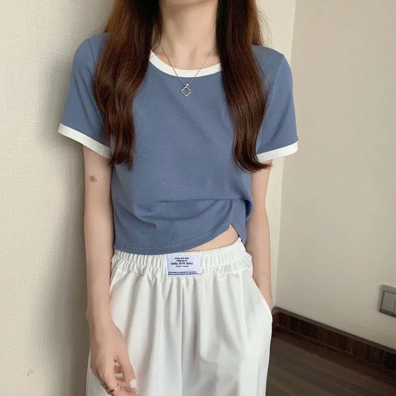 Women Pink Round Neck Short Sleeve T-Shirt 2022 — feature 5