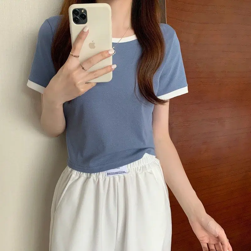 Women Pink Round Neck Short Sleeve T-Shirt 2022 — feature 8