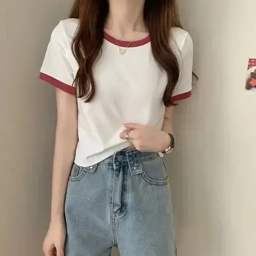 Women Pink Round Neck Short Sleeve T-Shirt 2022 - Image 11