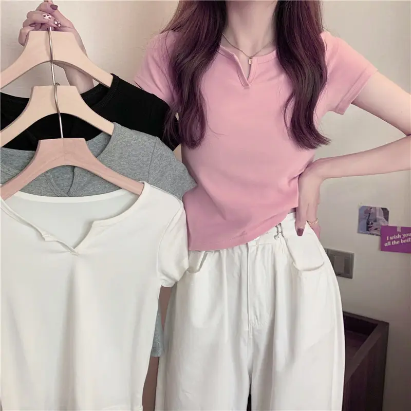 Women Summer T-shirt White Slim Fit Navel Hot Girl 2022 - Image 7
