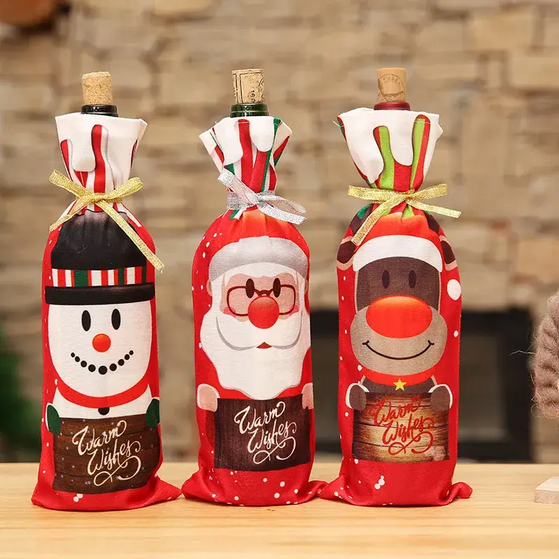 Red Wine Bottle Decor with Cartoon Snowman Design - Image 4