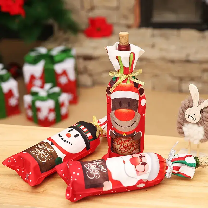 Red Wine Bottle Decor with Cartoon Snowman Design - Image 5