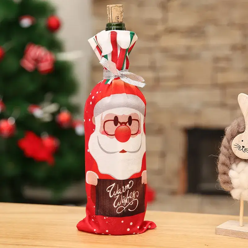Red Wine Bottle Decor with Cartoon Snowman Design - Image 6