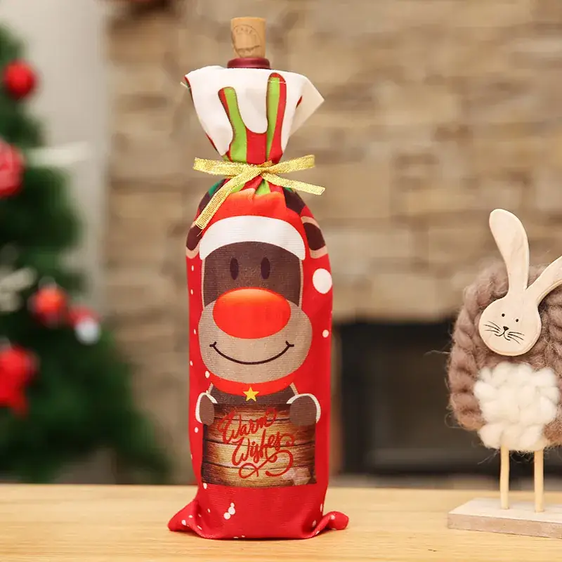 Red Wine Bottle Decor with Cartoon Snowman Design - Image 3