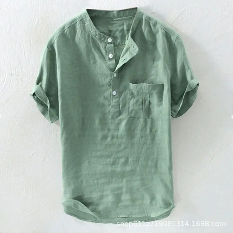 Men Green Collar Shirt 2023 Summer Loose Fit - Image 7