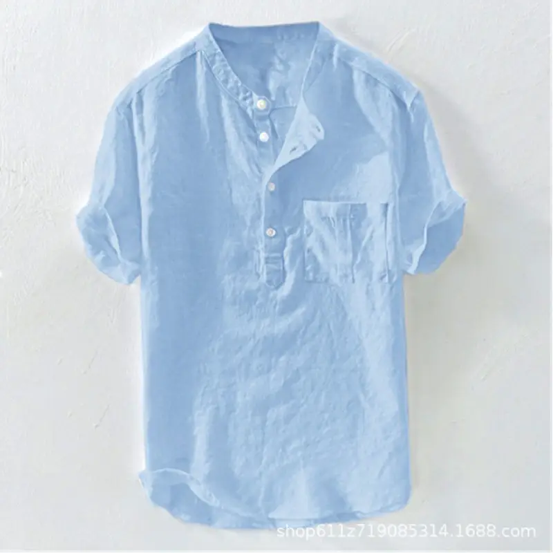 Men Green Collar Shirt 2023 Summer Loose Fit - Image 8