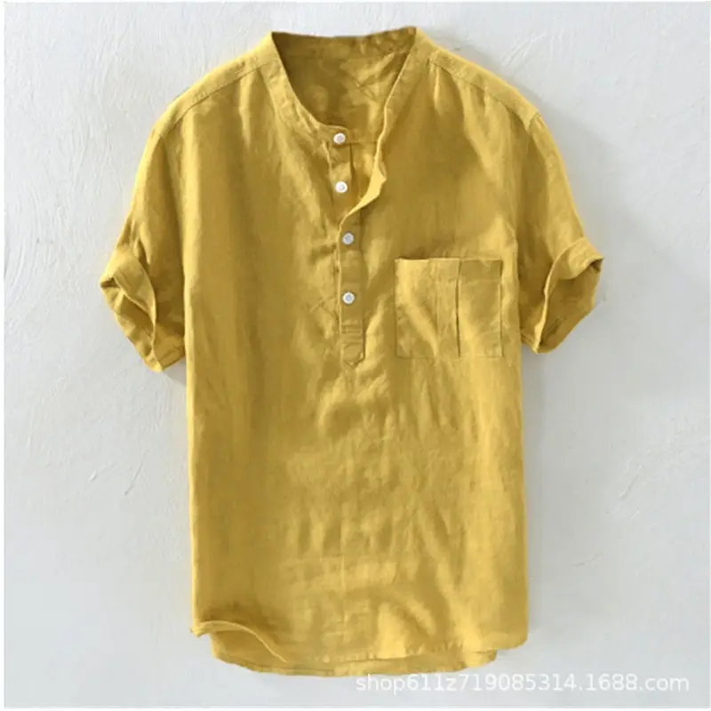 Men Green Collar Shirt 2023 Summer Loose Fit - Image 2