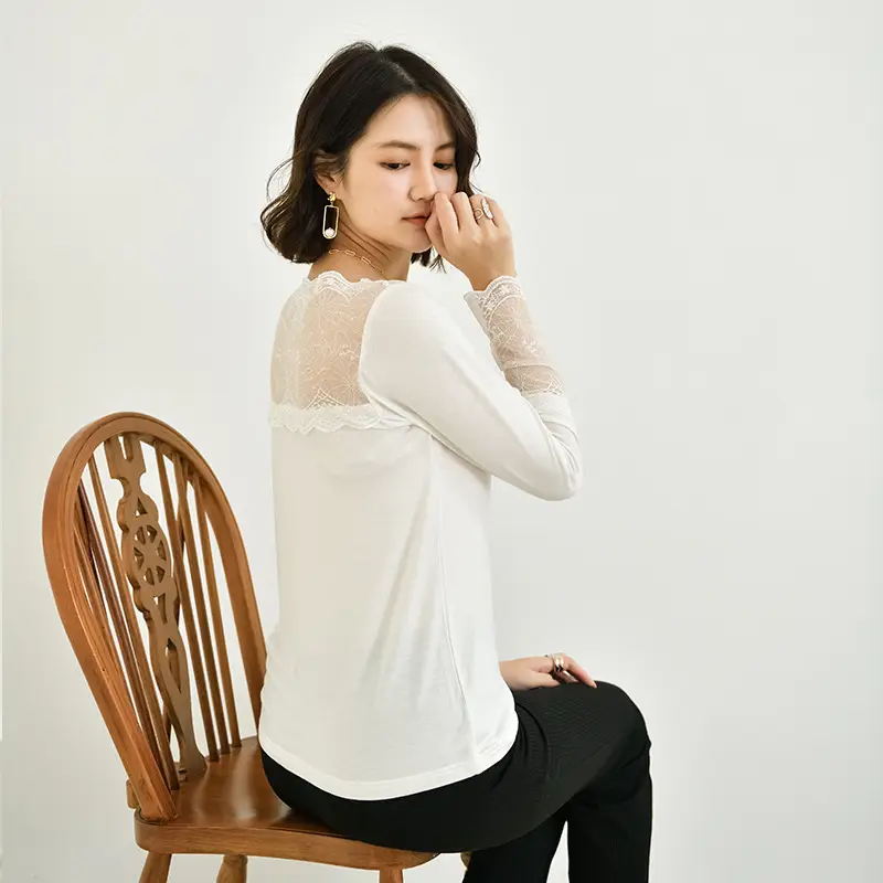 Women's Black Lace Long Sleeve T-Shirt Large - Image 4