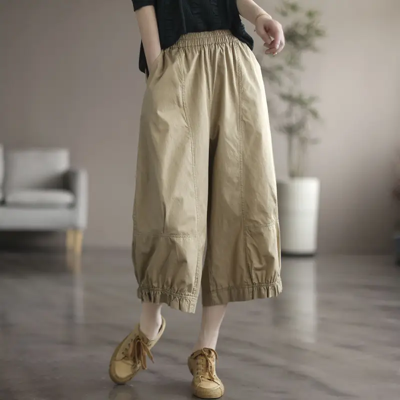 Women's Literary Retro Pure Cotton Wide Leg Pants Large 2025 - Image 5