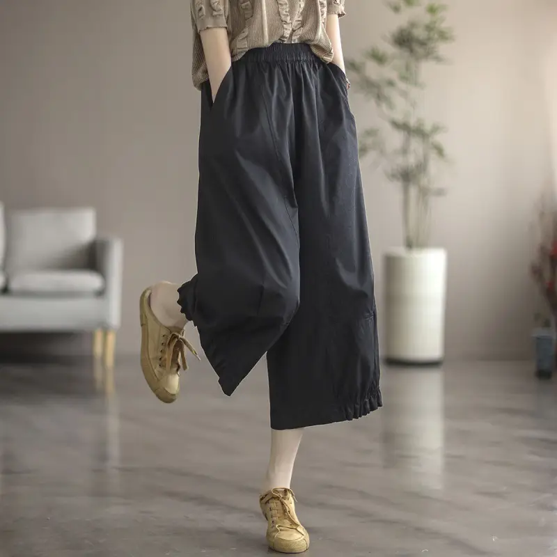 Women's Literary Retro Pure Cotton Wide Leg Pants Large 2025 - Image 6