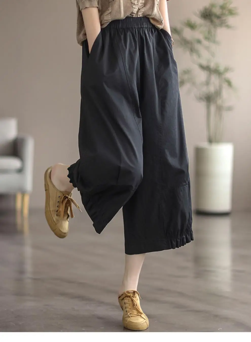 Women's Literary Retro Pure Cotton Wide Leg Pants Large 2025 — feature 11