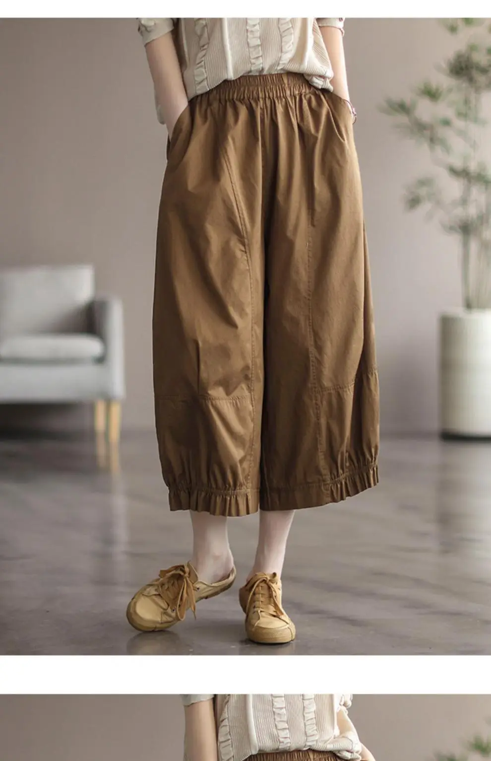 Women's Literary Retro Pure Cotton Wide Leg Pants Large 2025 — feature 5