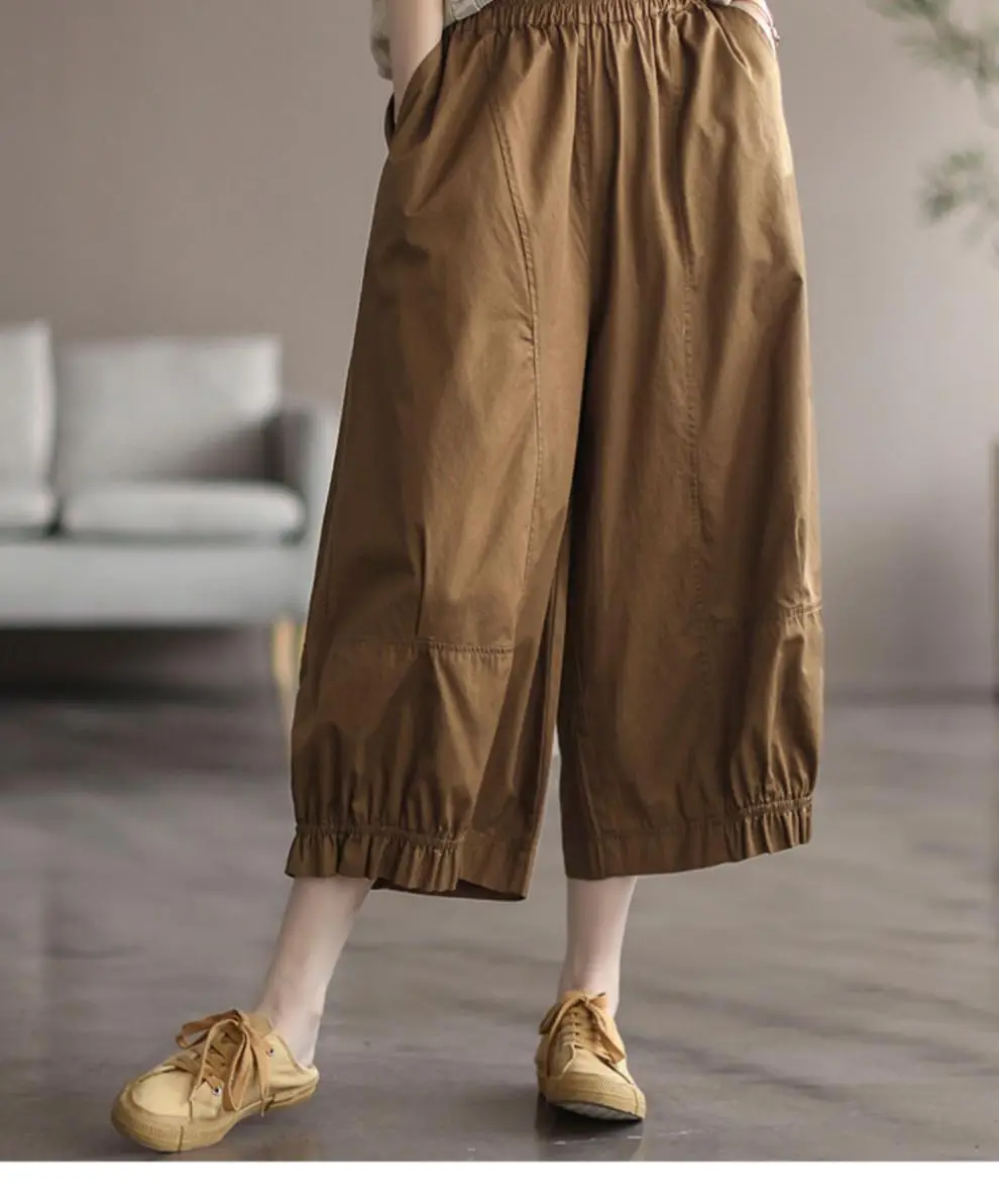 Women's Literary Retro Pure Cotton Wide Leg Pants Large 2025 — feature 6