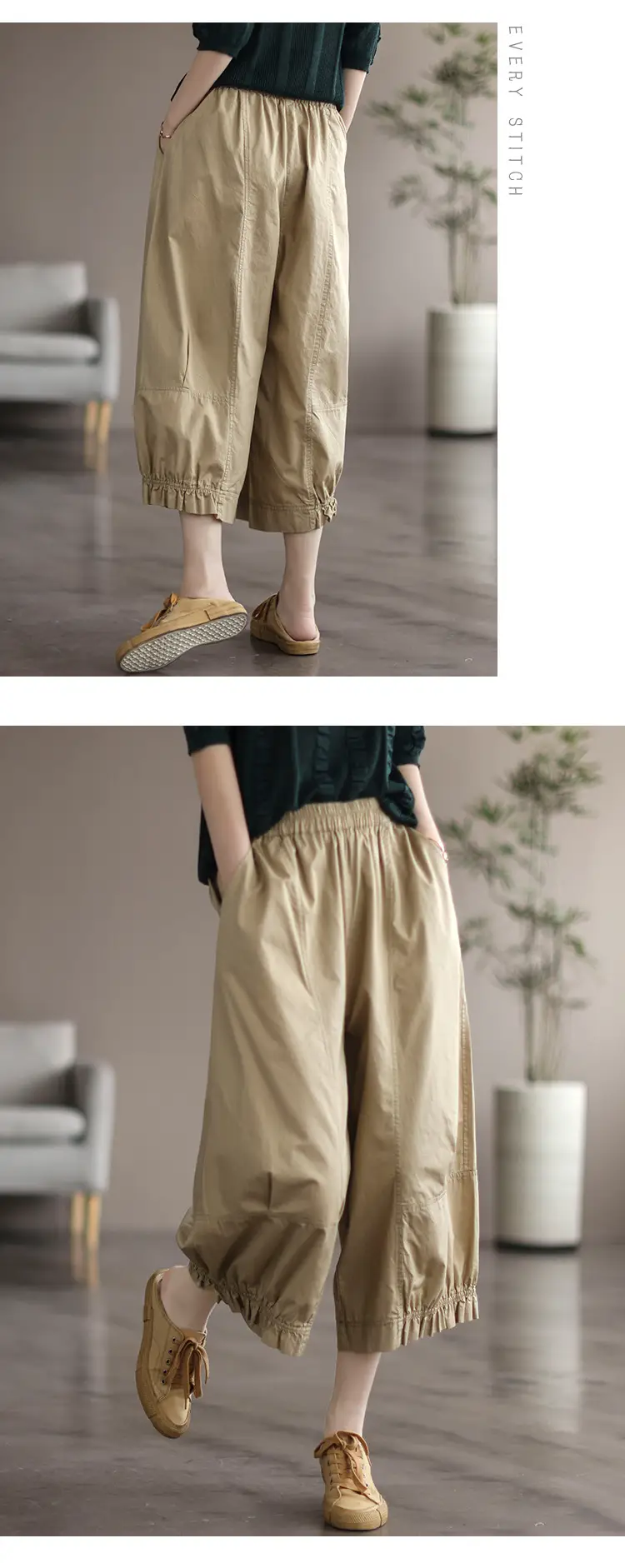 Women's Literary Retro Pure Cotton Wide Leg Pants Large 2025 — feature 7