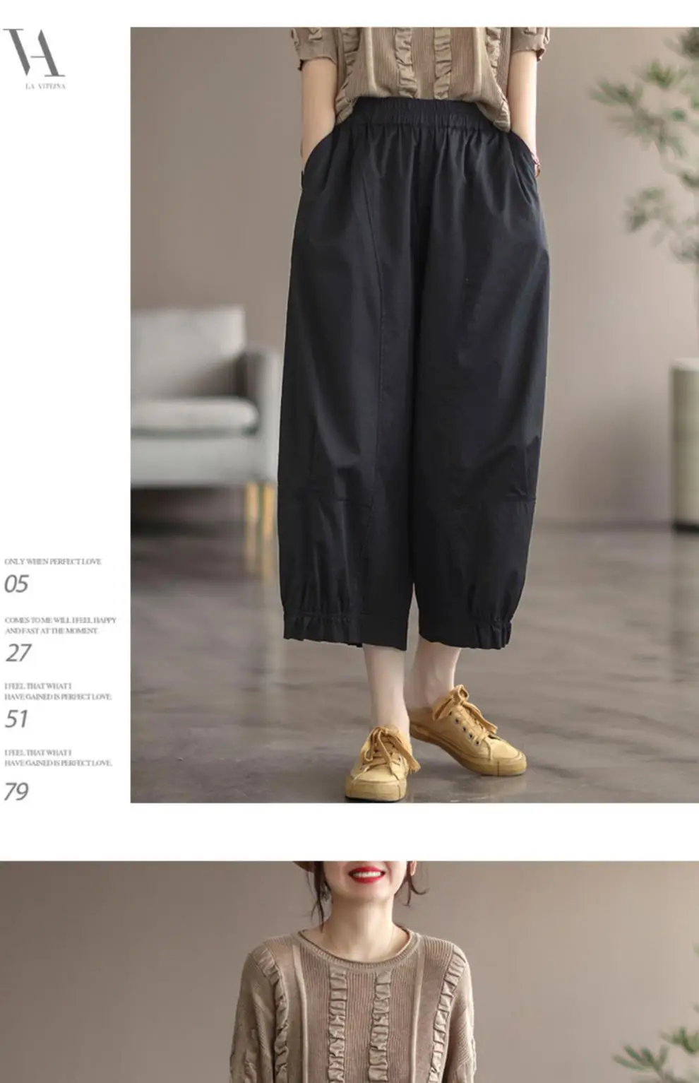 Women's Literary Retro Pure Cotton Wide Leg Pants Large 2025 — feature 8
