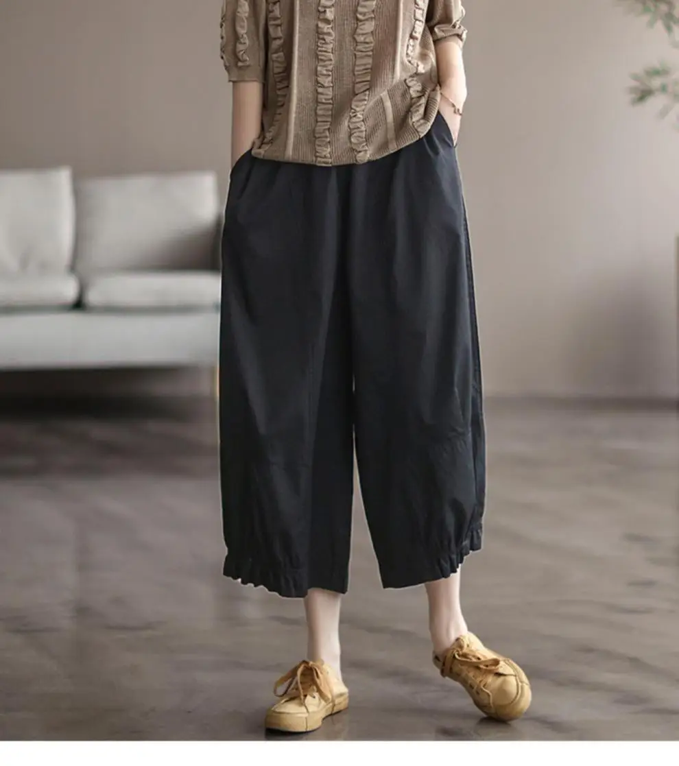 Women's Literary Retro Pure Cotton Wide Leg Pants Large 2025 — feature 9