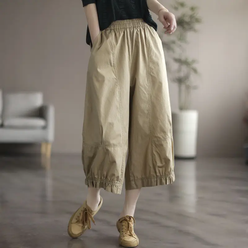 Women's Literary Retro Pure Cotton Wide Leg Pants Large 2025 - Image 2
