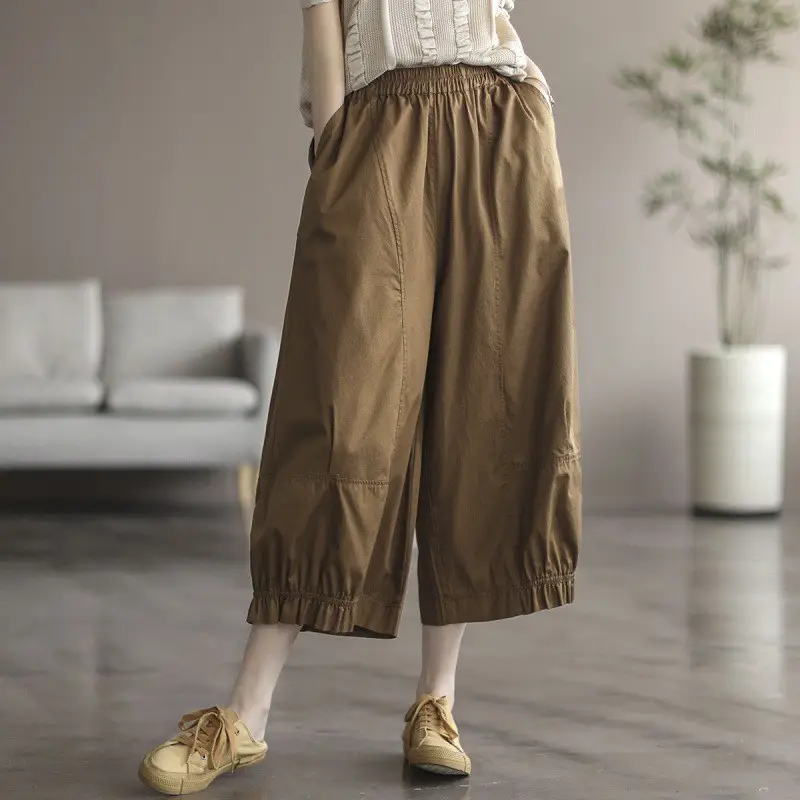 Women's Literary Retro Pure Cotton Wide Leg Pants Large 2025 - Image 3