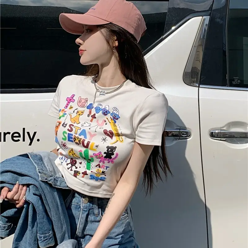 Women Graffiti Print T-Shirt White 2025 - Image 3