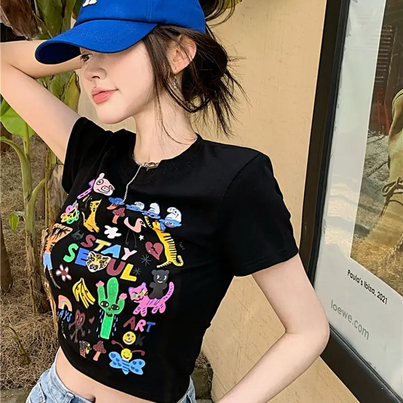Women Graffiti Print T-Shirt White 2025 - Image 4