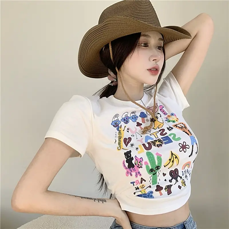 Women Graffiti Print T-Shirt White 2025 - Image 5