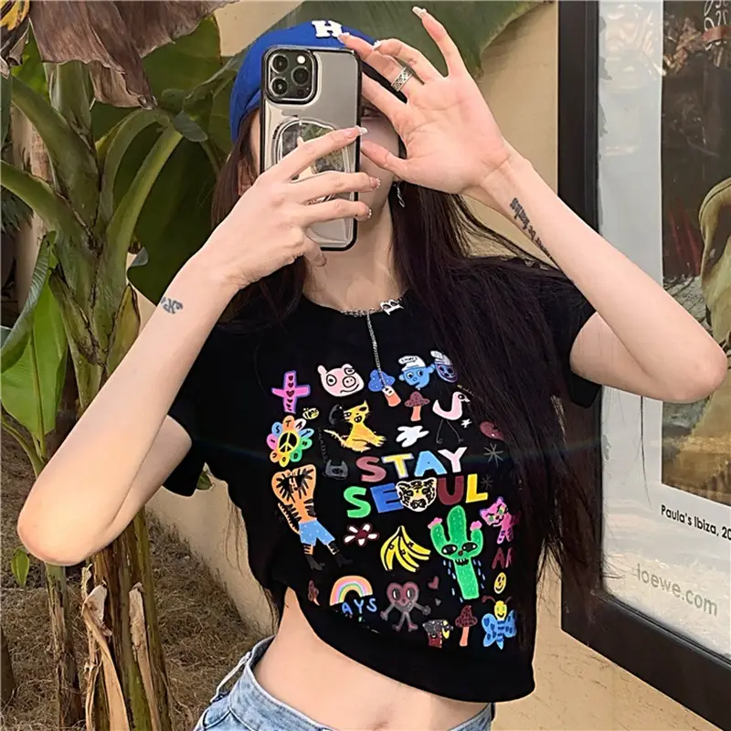 Women Graffiti Print T-Shirt White 2025 - Image 6