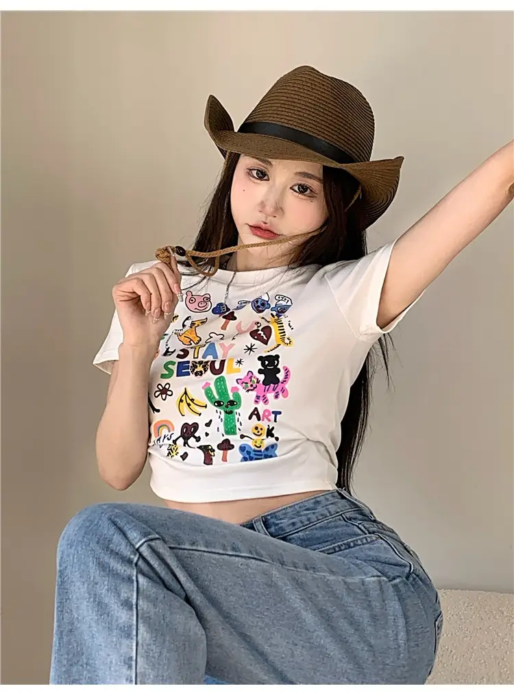 Women Graffiti Print T-Shirt White 2025 — feature 10