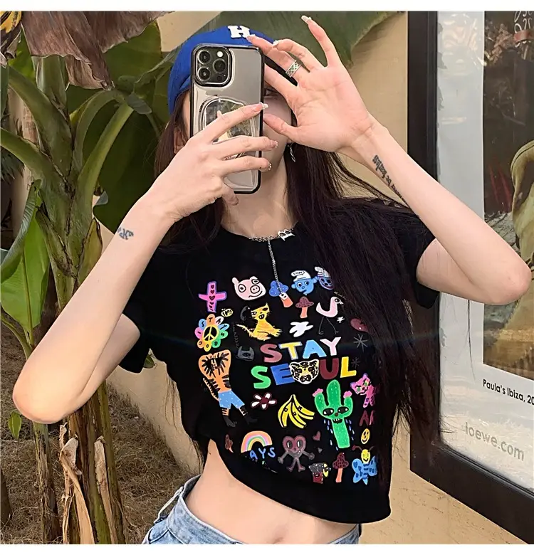 Women Graffiti Print T-Shirt White 2025 — feature 13