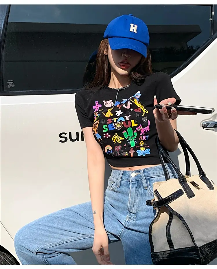 Women Graffiti Print T-Shirt White 2025 — feature 14