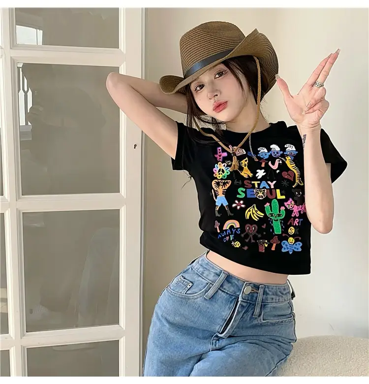 Women Graffiti Print T-Shirt White 2025 — feature 16
