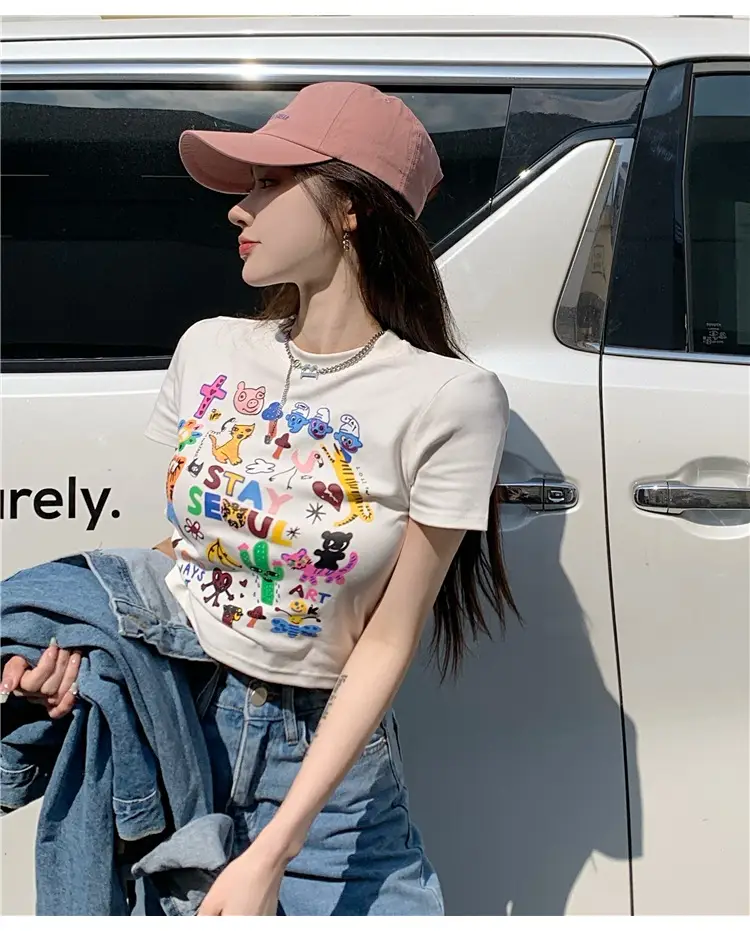 Women Graffiti Print T-Shirt White 2025 — feature 3