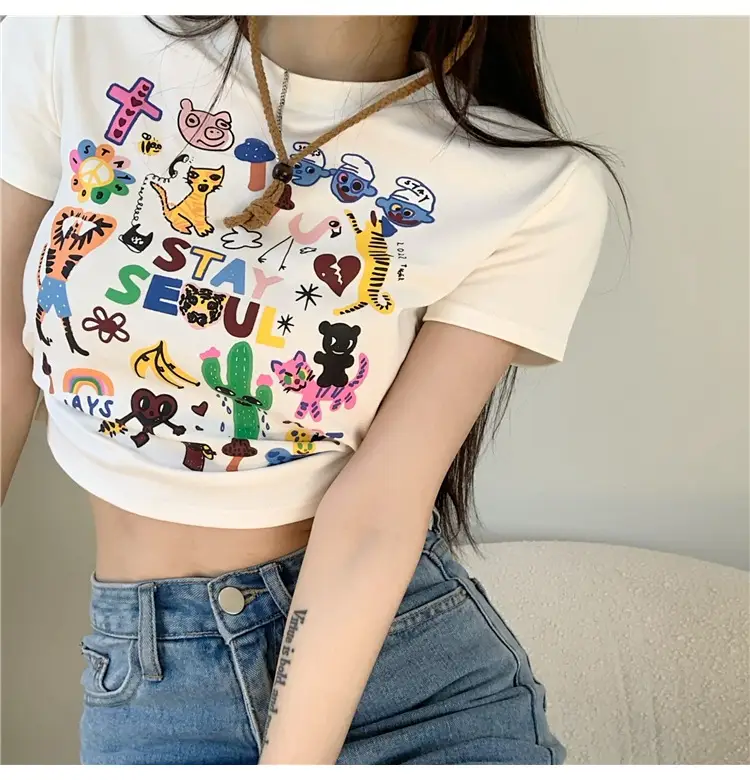 Women Graffiti Print T-Shirt White 2025 — feature 4