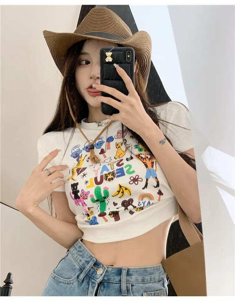 Women Graffiti Print T-Shirt White 2025 — feature 8