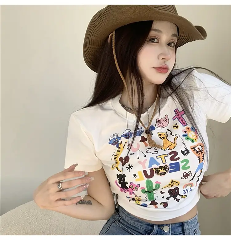 Women Graffiti Print T-Shirt White 2025 — feature 9