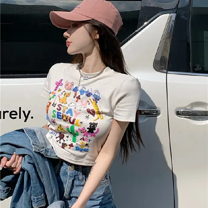 Women Graffiti Print T-Shirt White 2025 - Image 2