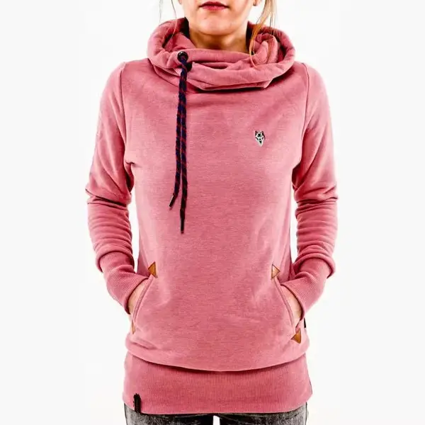 Women Grey Flap Pocket Hooded Sweatshirt with Embroidered Logo