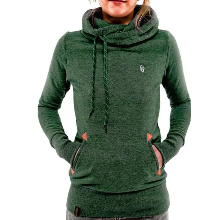 Women Grey Flap Pocket Hooded Sweatshirt with Embroidered Logo
