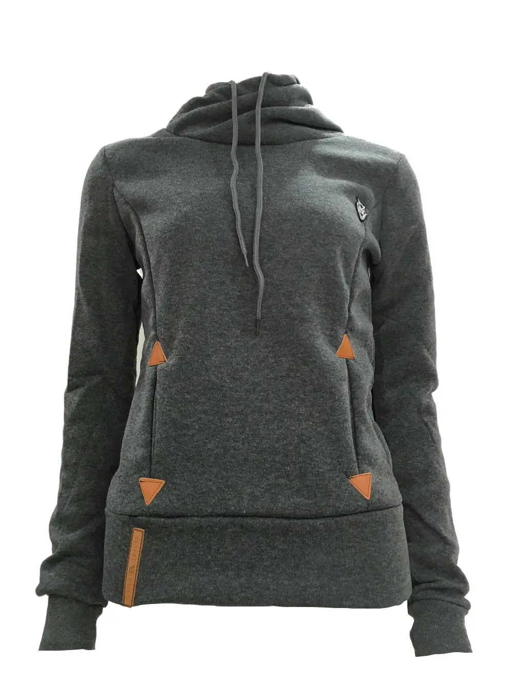 Women Grey Flap Pocket Hooded Sweatshirt with Embroidered Logo