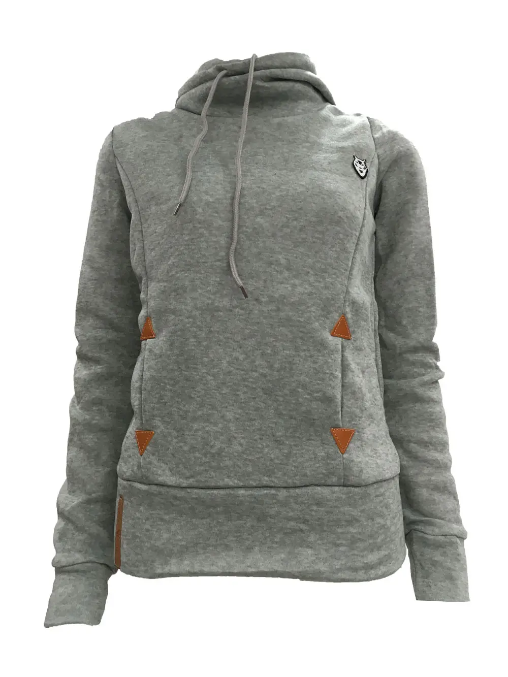 Women Grey Flap Pocket Hooded Sweatshirt with Embroidered Logo