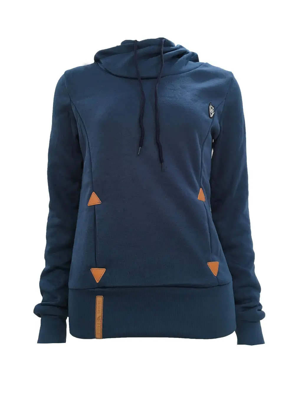 Women Grey Flap Pocket Hooded Sweatshirt with Embroidered Logo