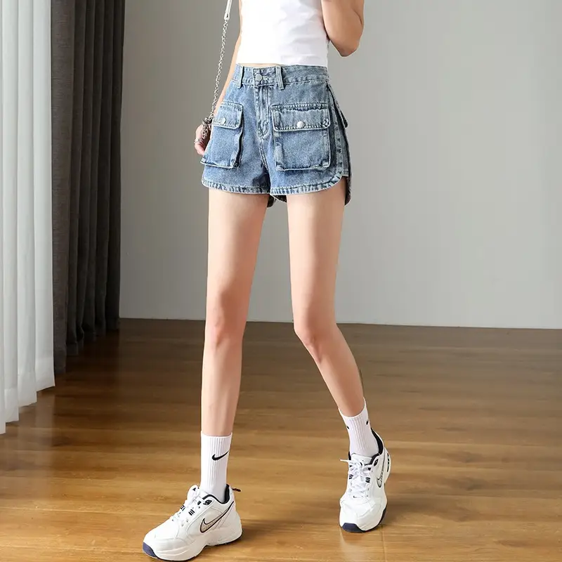 Petite Denim Shorts Women Summer 2022 High Waist Wide Leg - Image 6